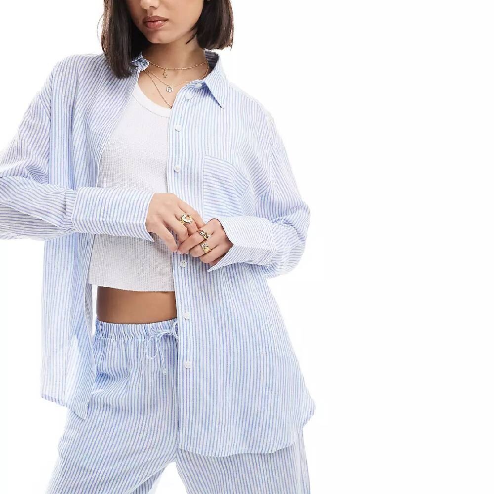 

Рубашка Bershka Coordinated Oversized, голубой