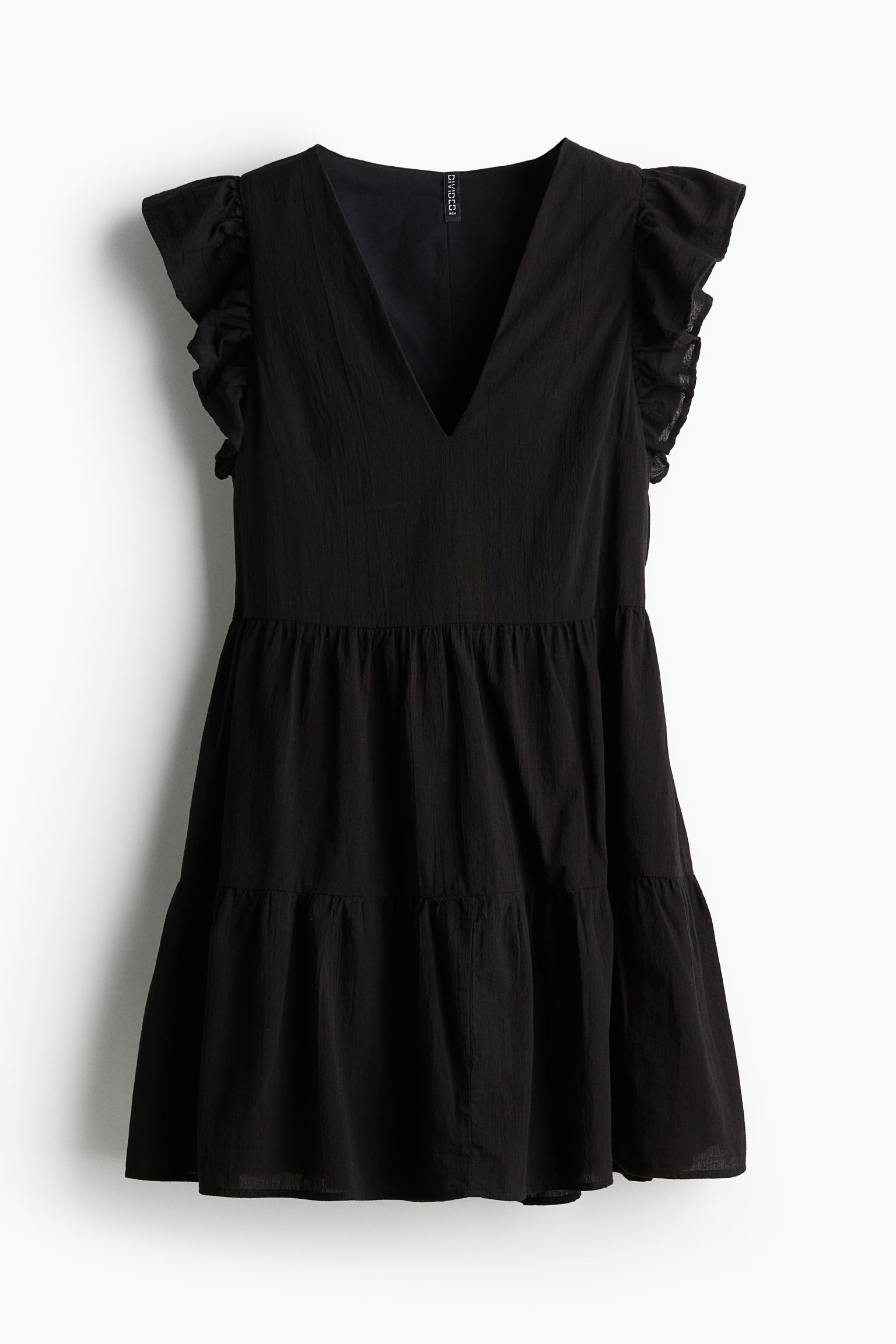 Платье H&M Flutter-sleeved Easy-wear, черный prettylittlething облегающее платье с v образным вырезом и рукавами с рюшами plus rose statue