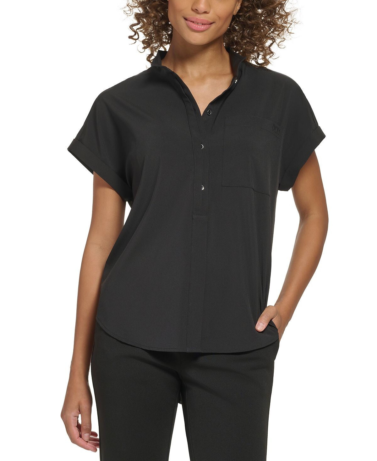 

Топ petite с рукавами-стойками и воротником-стойкой DKNY, черный