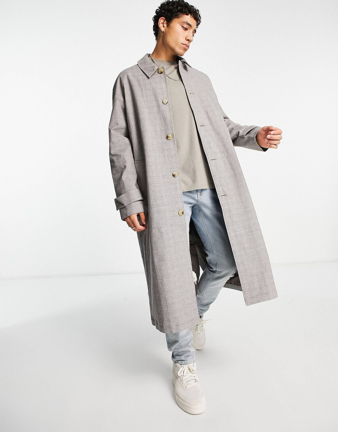 

Серый тренч в крупную клетку ASOS DESIGN