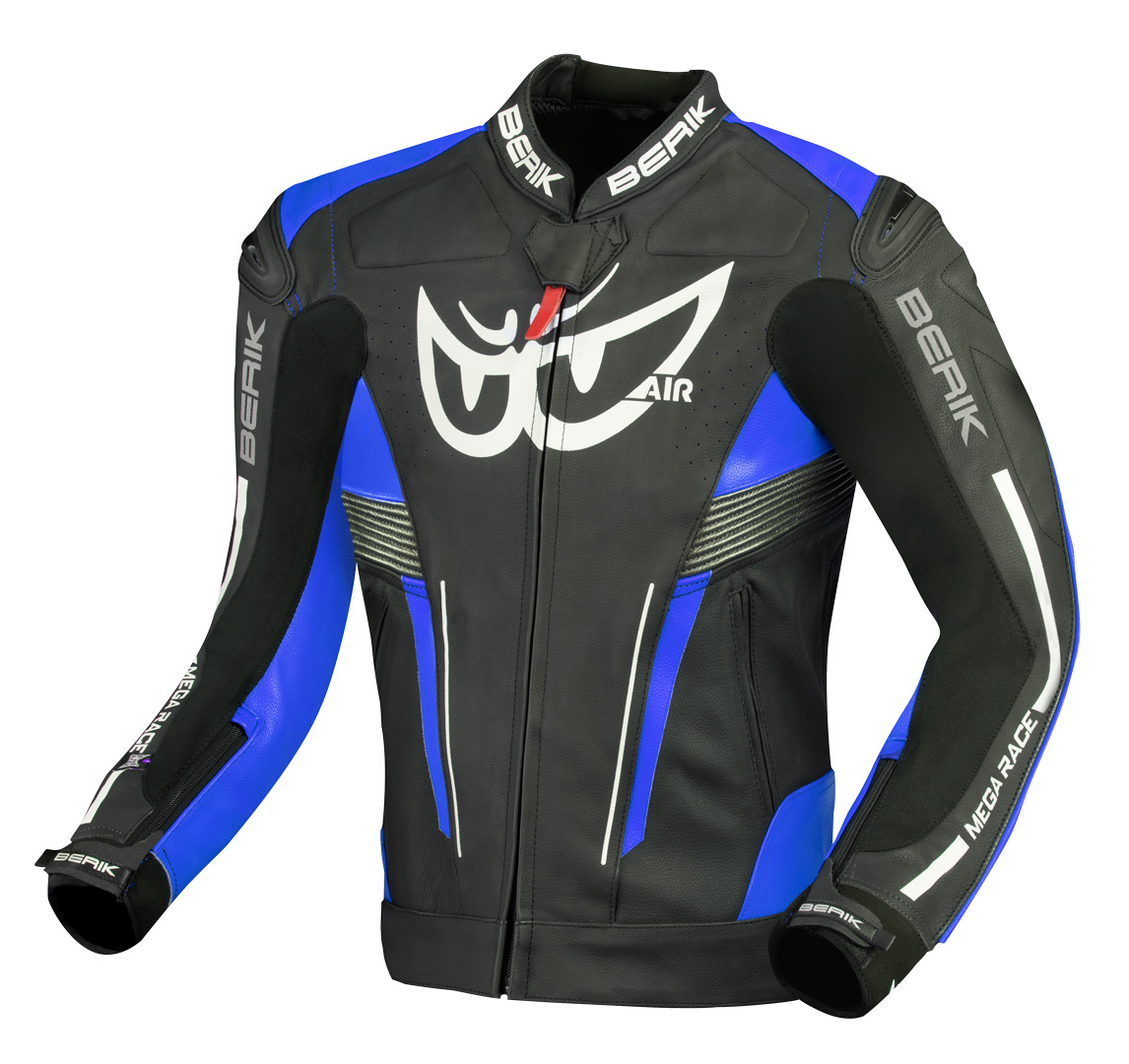 Мотоциклетная кожаная куртка Berik Air-B с дышащей сетчатой подкладкой, черный/синий