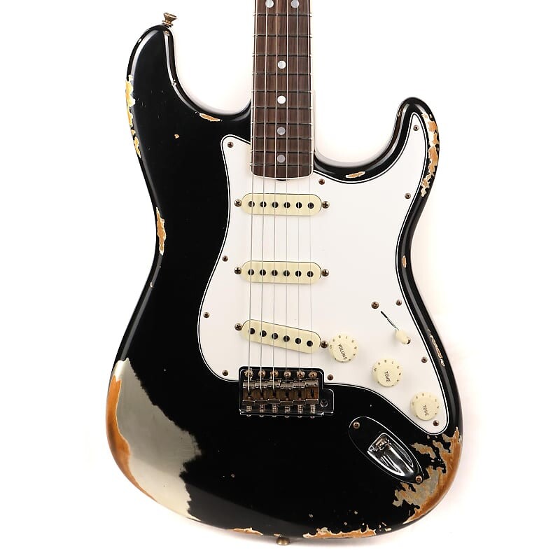 

Fender Custom Shop 1967 Stratocaster Heavy Relic Выцветший черный поверх выцветшего серебра инков