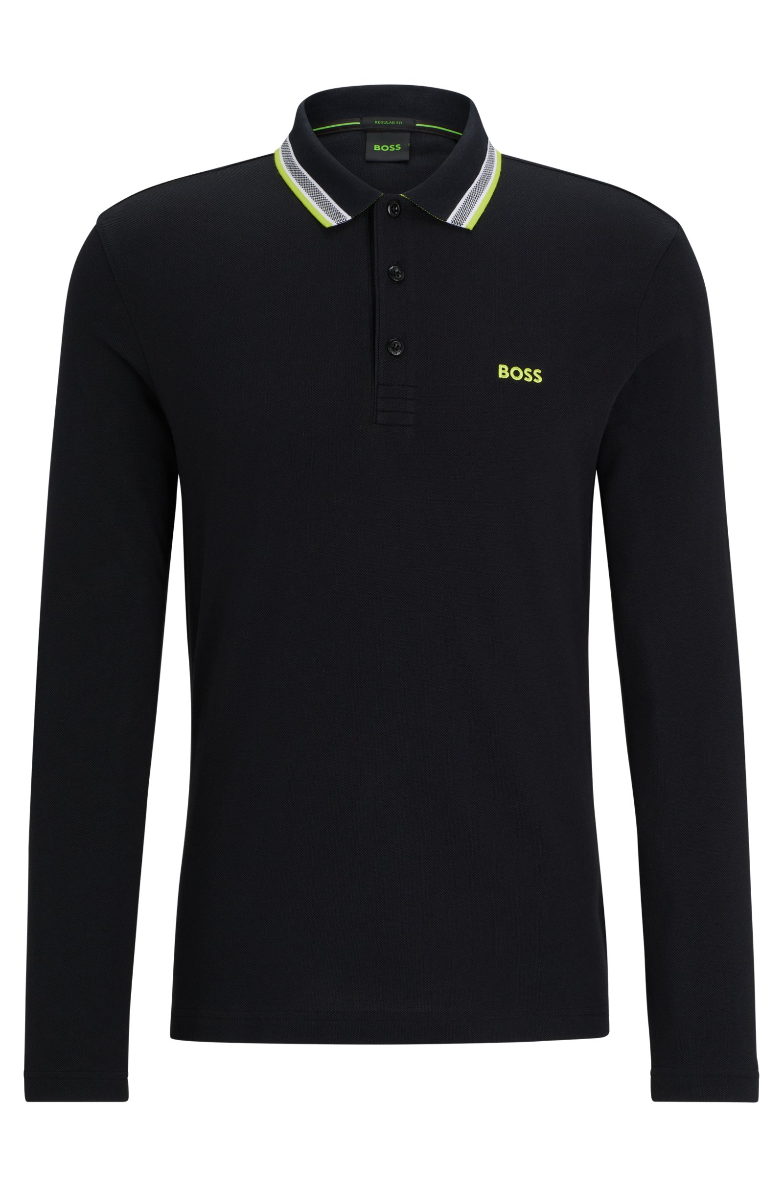 Футболка поло Boss Long-sleeved Cotton-piqué With Contrast Logo, черный