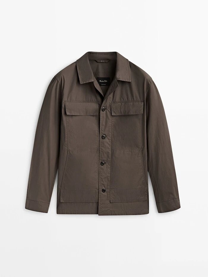 

Куртка-рубашка Massimo Dutti technical fabric with pockets, коричневый