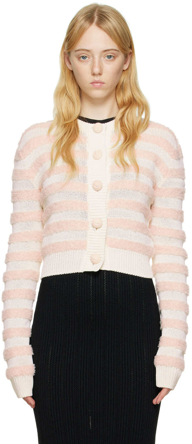 

Бело-розовый кардиган в полоску Balmain