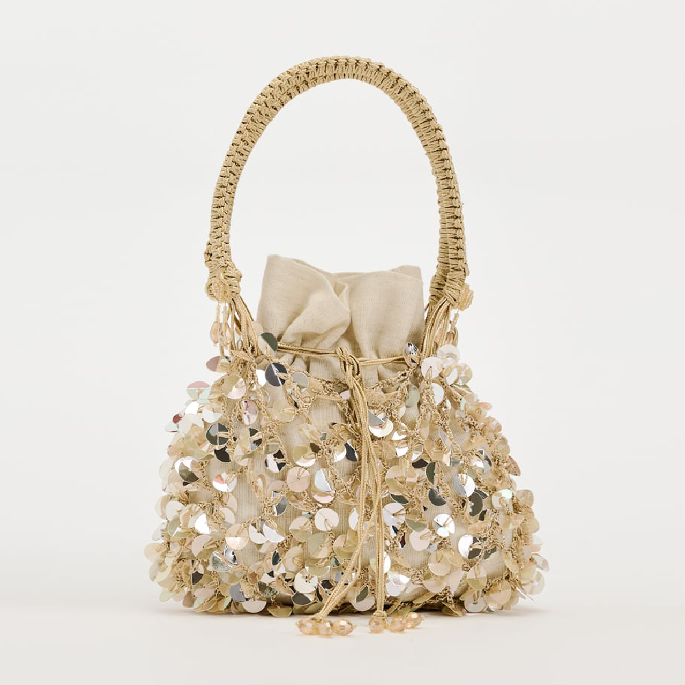 цена Сумка Zara Beaded Mini Bucket, золотой