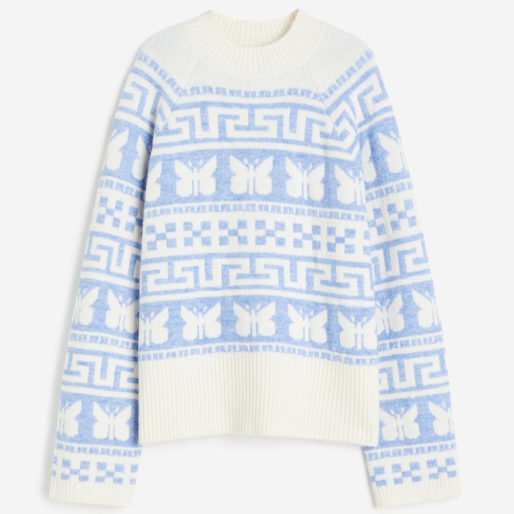 цена Свитер H&M Jacquard-knit, кремовый/голубой