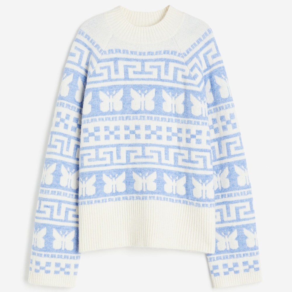 

Свитер H&M Jacquard-knit, кремовый/голубой, Синий