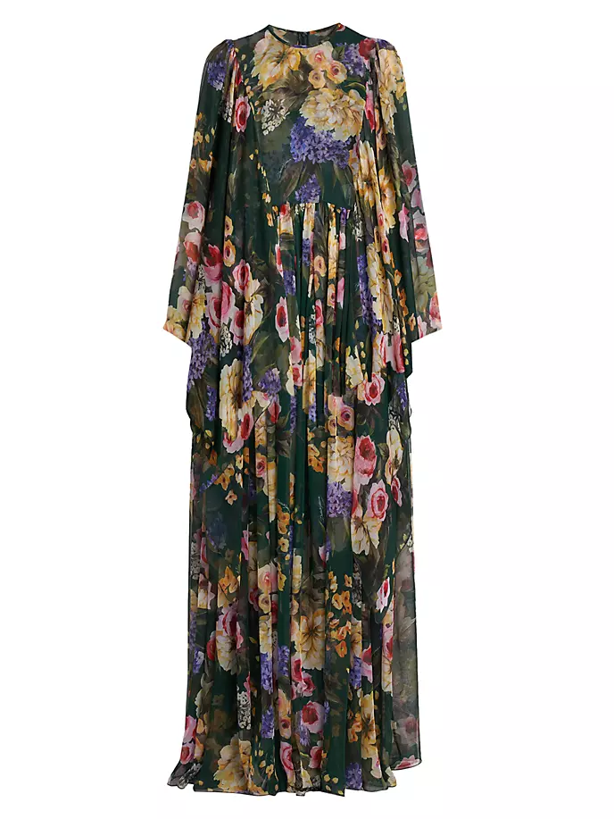 Шифоновое шелковое платье-накидка с цветочным принтом Dolce&Gabbana, цвет giardino bianco