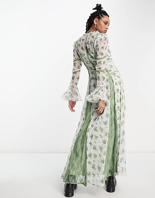 

Чайное платье макси с цветочным принтом и пуговицами спереди Reclaimed Vintage