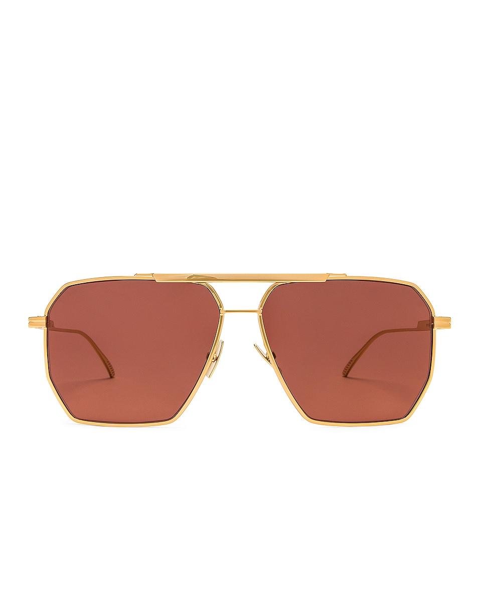Солнцезащитные очки Bottega Veneta Metal, цвет Shiny Gold & Solid Warm Brown цена и фото