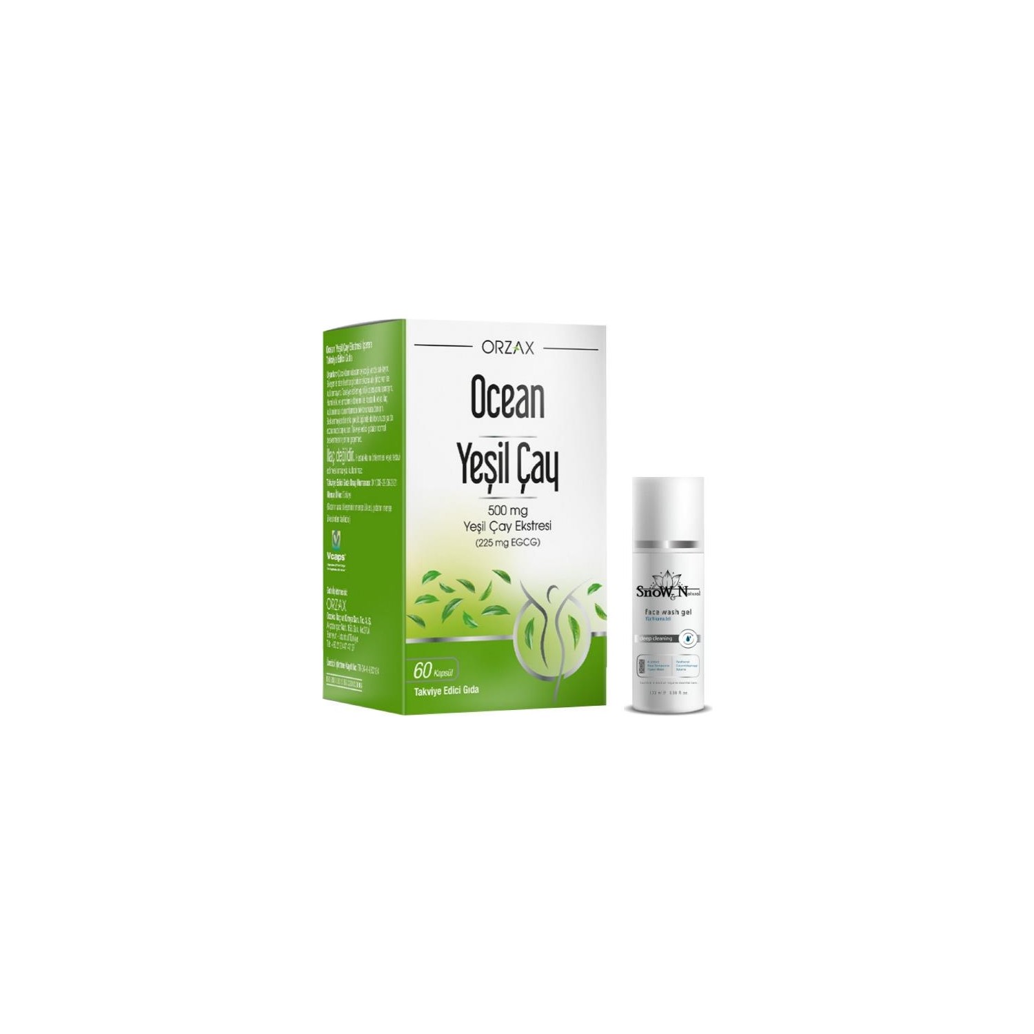 Экстракт зеленого чая Orzax 500 мл, 60 капсул + Очищающий гель для лица, 100 мл