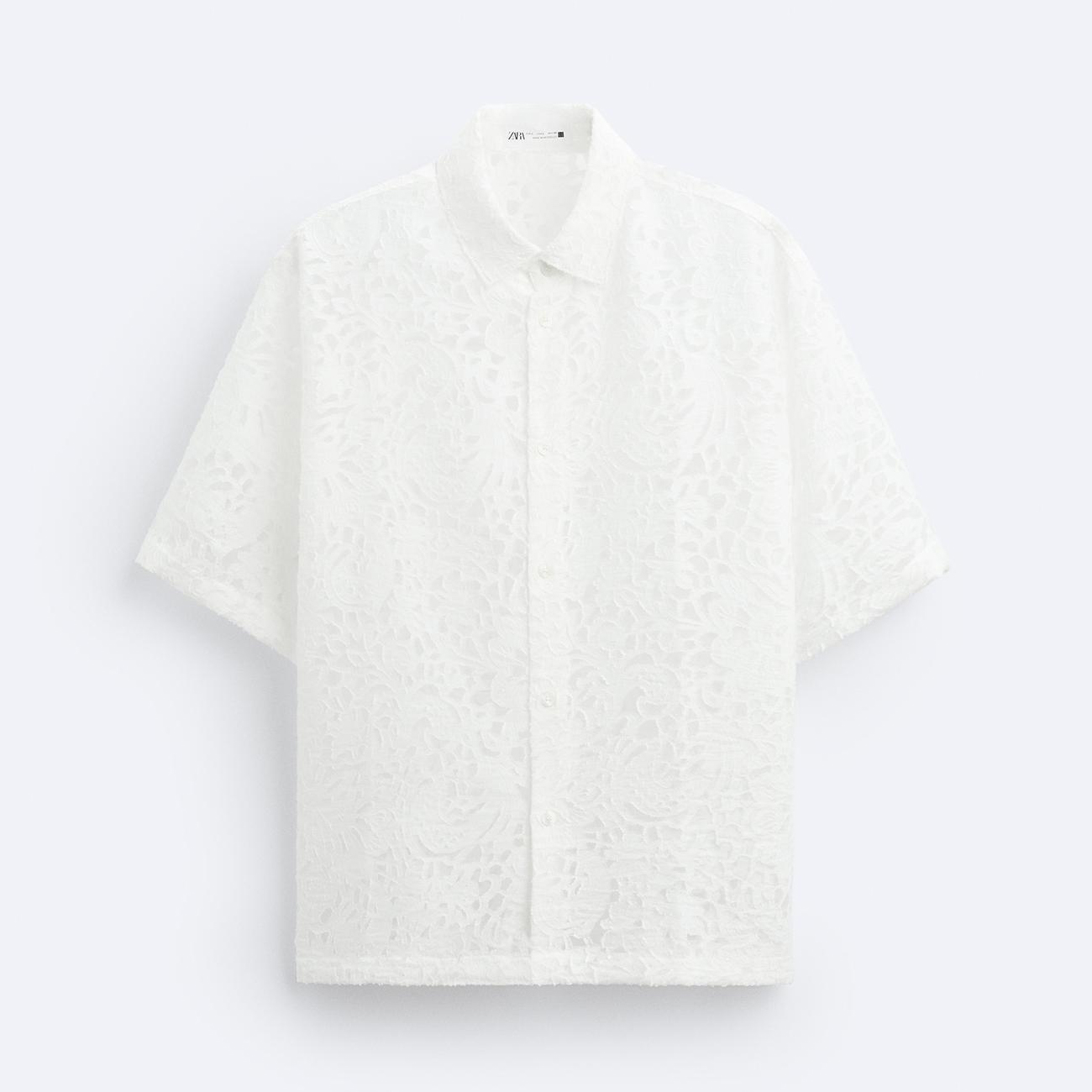 Рубашка Zara Geometric Jacquard, белый рубашка zara geometric print черный белый