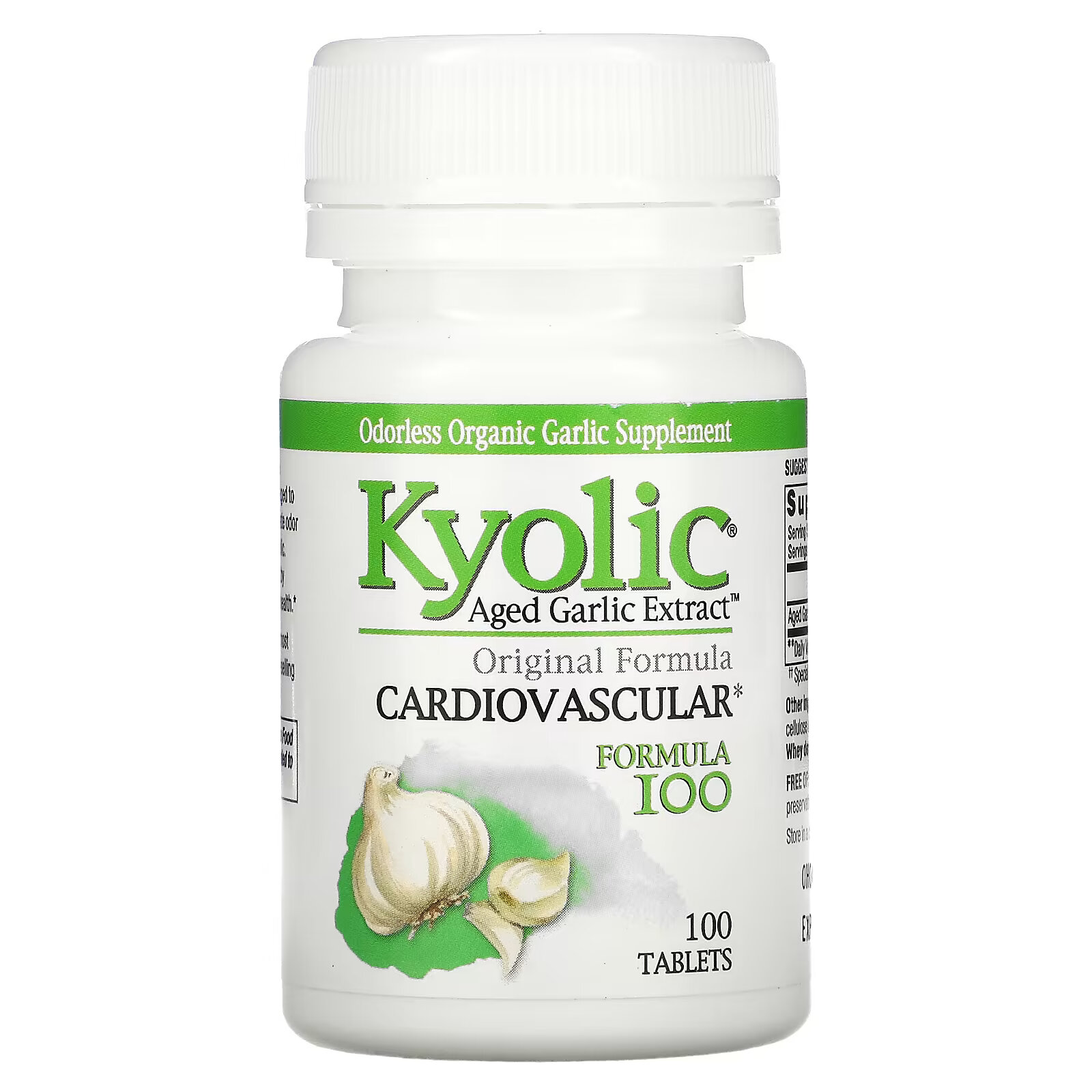 Kyolic, Экстракт выдержанного чеснока, для сердечно-сосудистой системы, формула 100, 100 таблеток kyolic экстракт выдержанного чеснока для сердечно сосудистой системы жидкий 2 флакона по 60 мл 2 жидк унции
