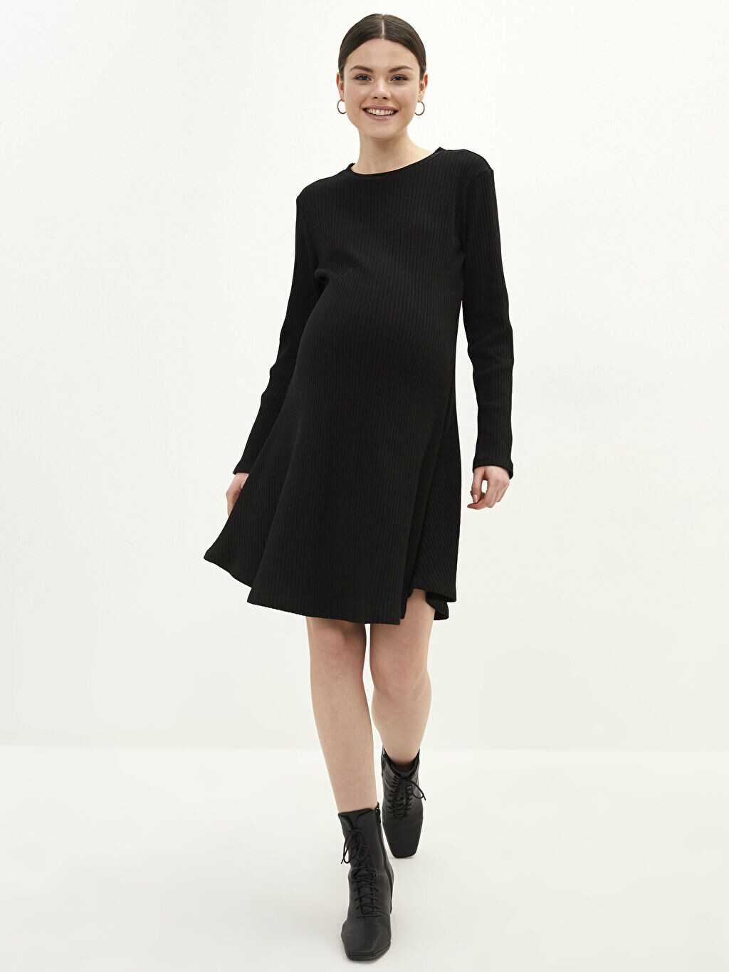 

Прямое платье для беременных с круглым вырезом и длинными рукавами LC Waikiki Maternity