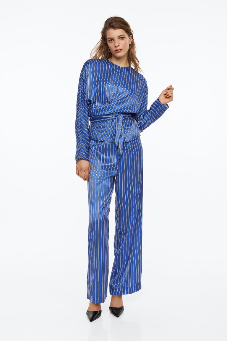 

Атласные брюки H&M, синий/полосатый