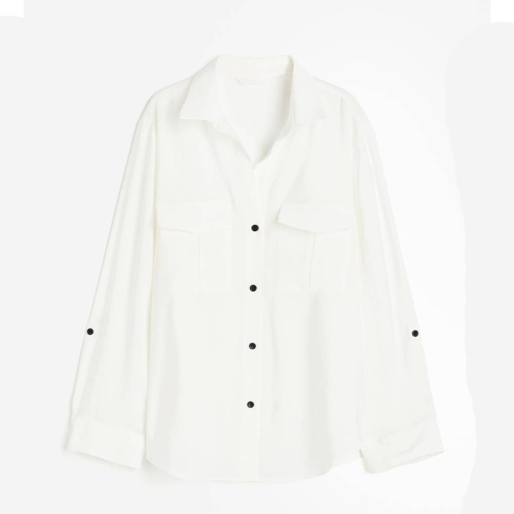 Рубашка H&M Utility Made From A Modal Blend, белый рубашка incerun мужская с воротником стойкой на пуговицах с длинным рукавом