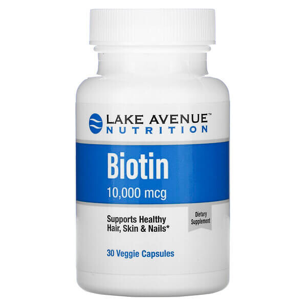 

Биотин, 10 000 мкг, 30 растительных капсул, Lake Avenue Nutrition