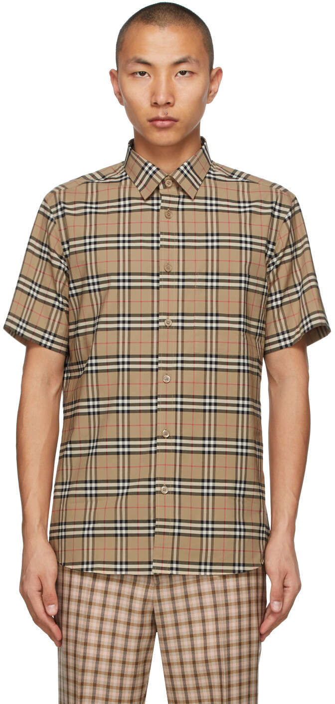 

Бежевая рубашка с коротким рукавом Simpson в клетку Burberry