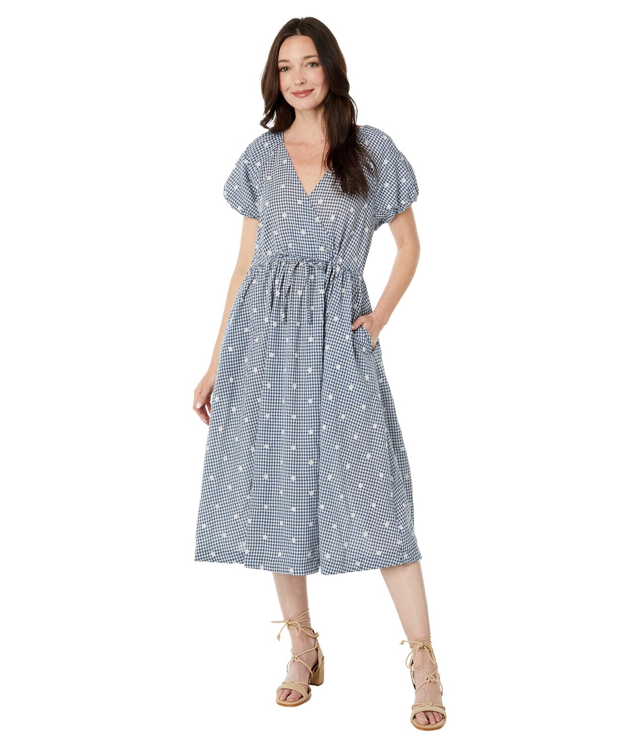 

Платье Madewell, Embroidered Gingham Faux-Wrap Tie-Waist Midi Dress