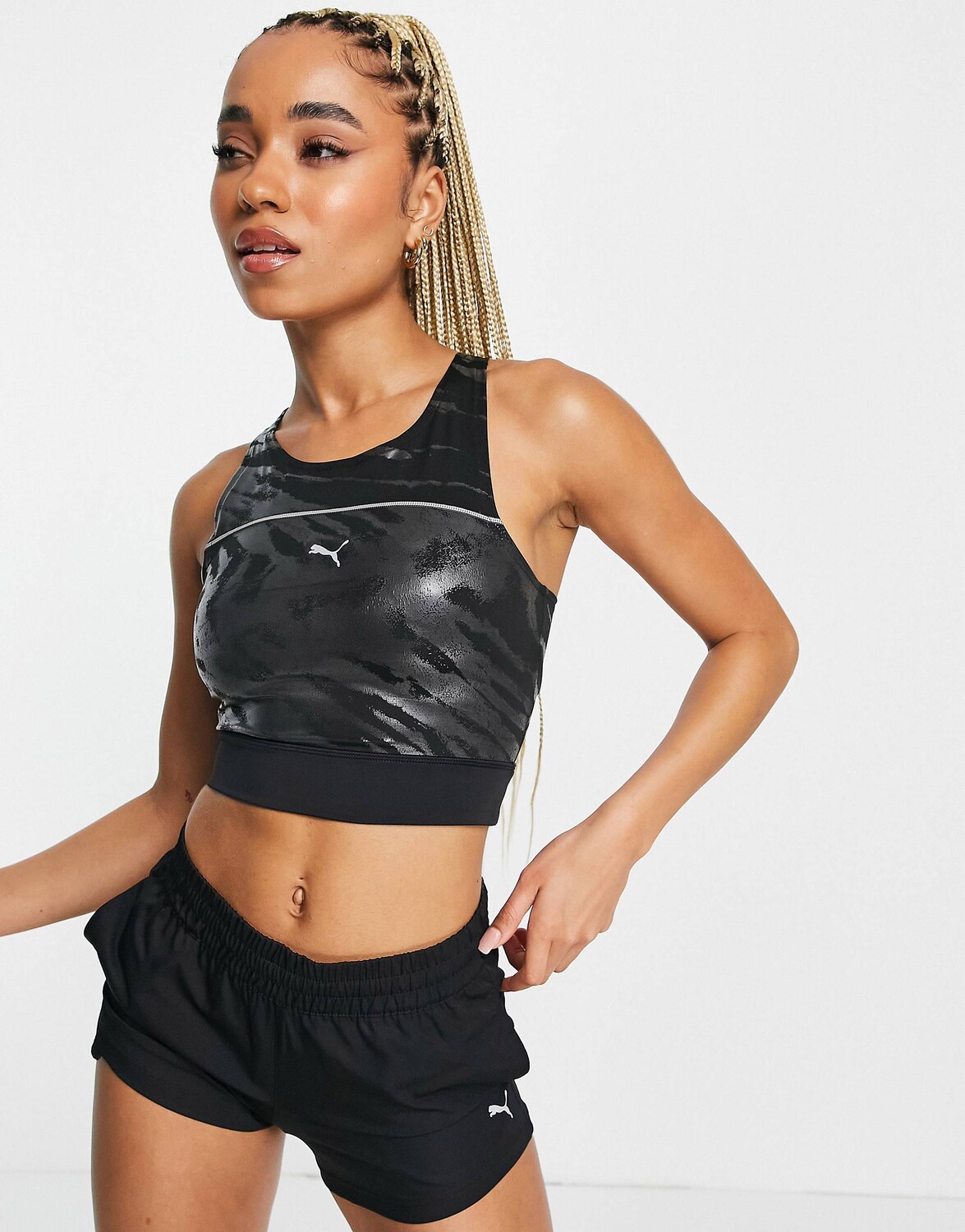 

Блестящий укороченный топ Puma Running черного цвета с эффектом потертости
