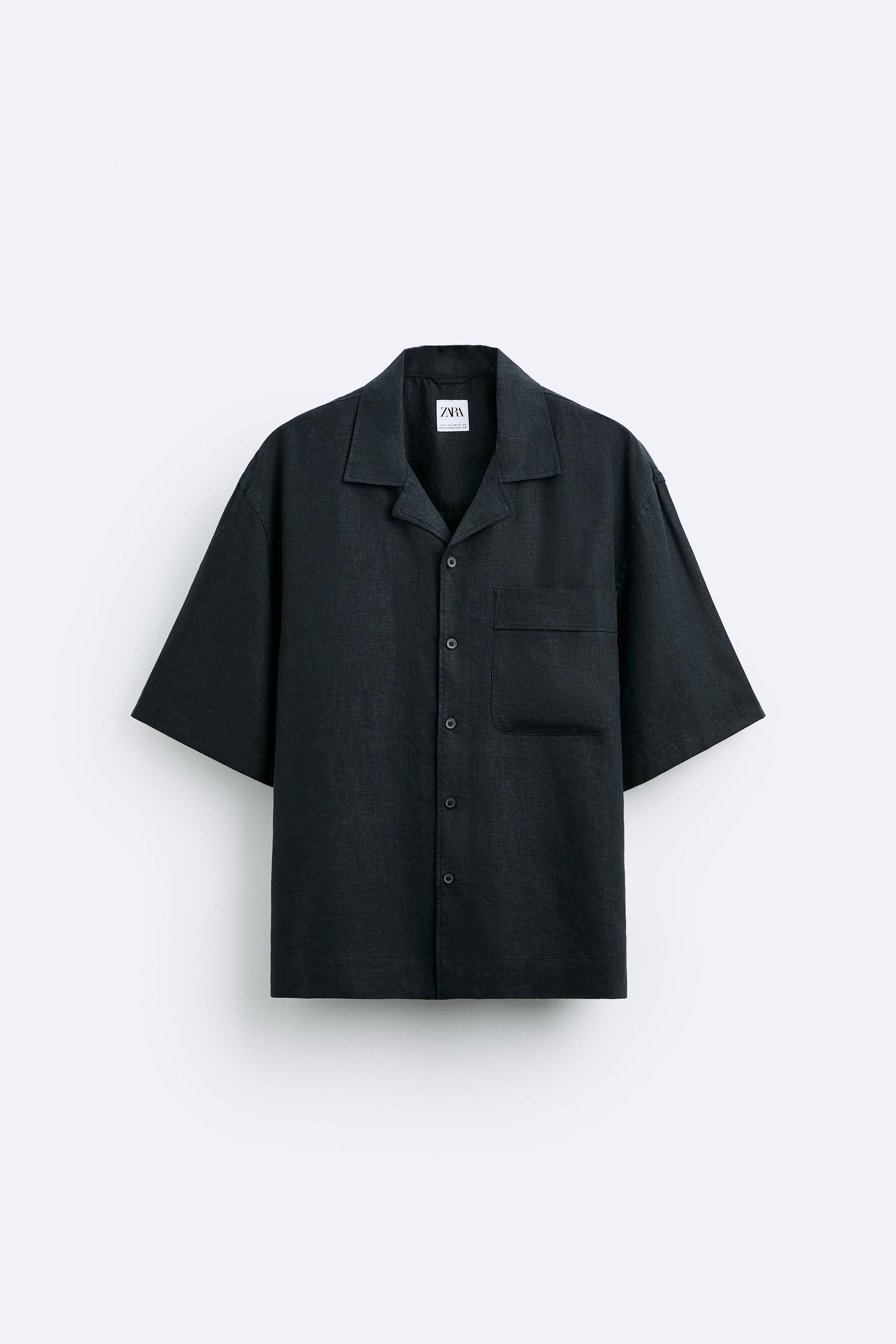 Рубашка Zara Viscose/linen Blend, черный рубашка zara viscose linen blend белый