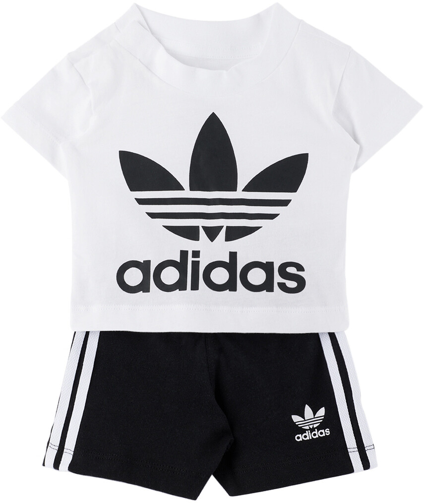 

Детский комплект из футболки и шорт с белым и черным трилистником adidas Kids