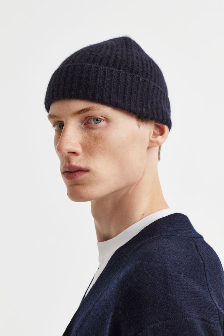 Кашемировая шапка в рубчик H&M, темно-синий