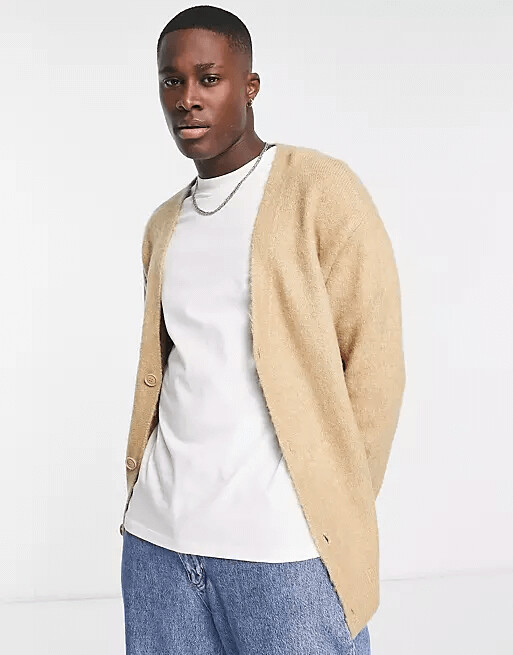 

Вязаный кардиган Pull&Bear ASOS Fluffy, бежевый