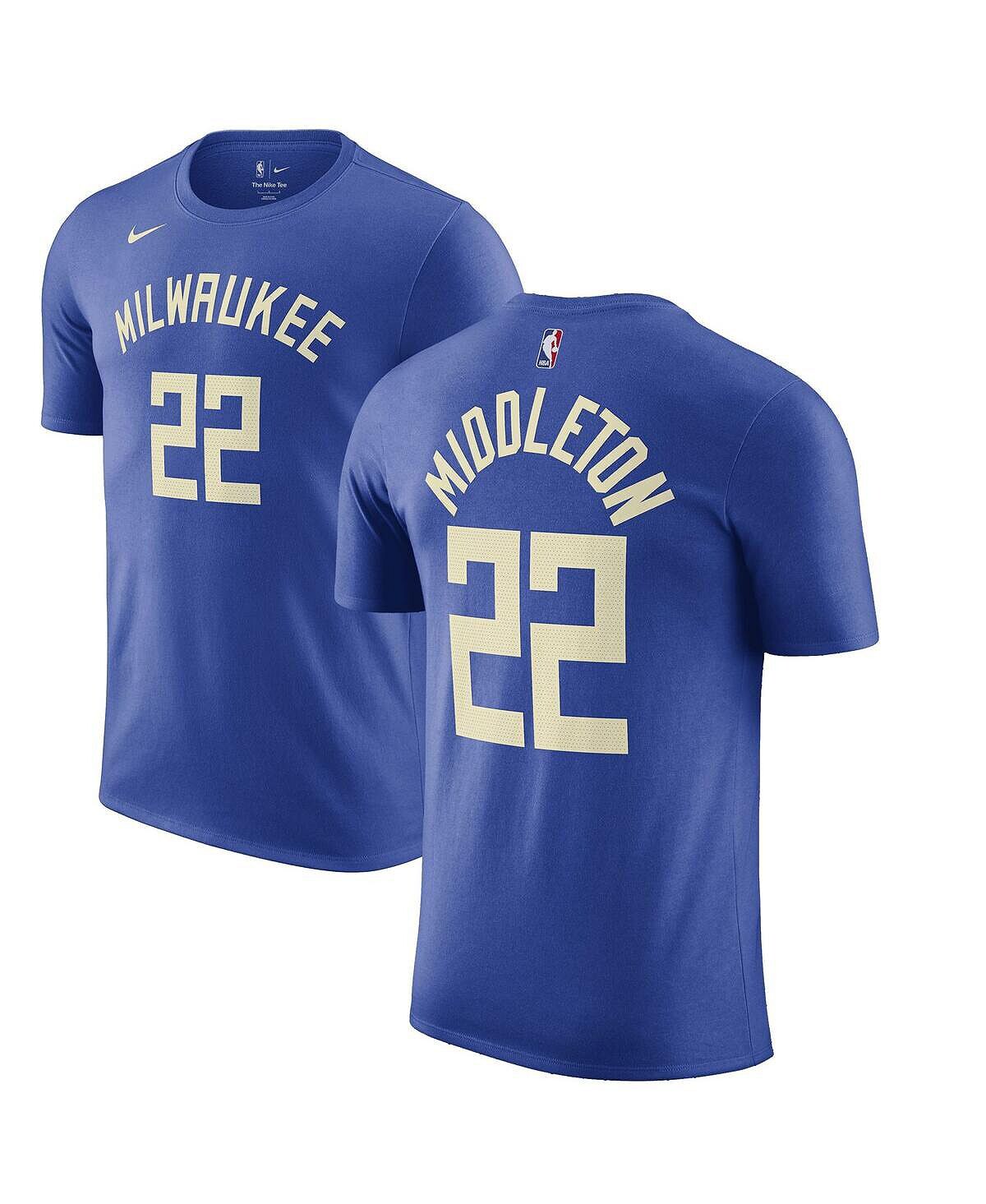 

Мужская футболка khris middleton royal milwaukee bucks 2022/23 city edition с именем и номером Nike