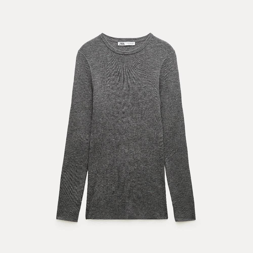 Свитер Zara Ribbed Wool And Cashmere Blend, серый цена и фото