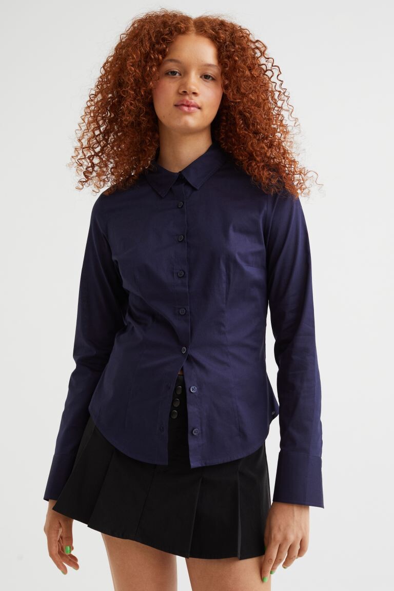 

Рубашка из хлопкового поплина H&M, темно-синий
