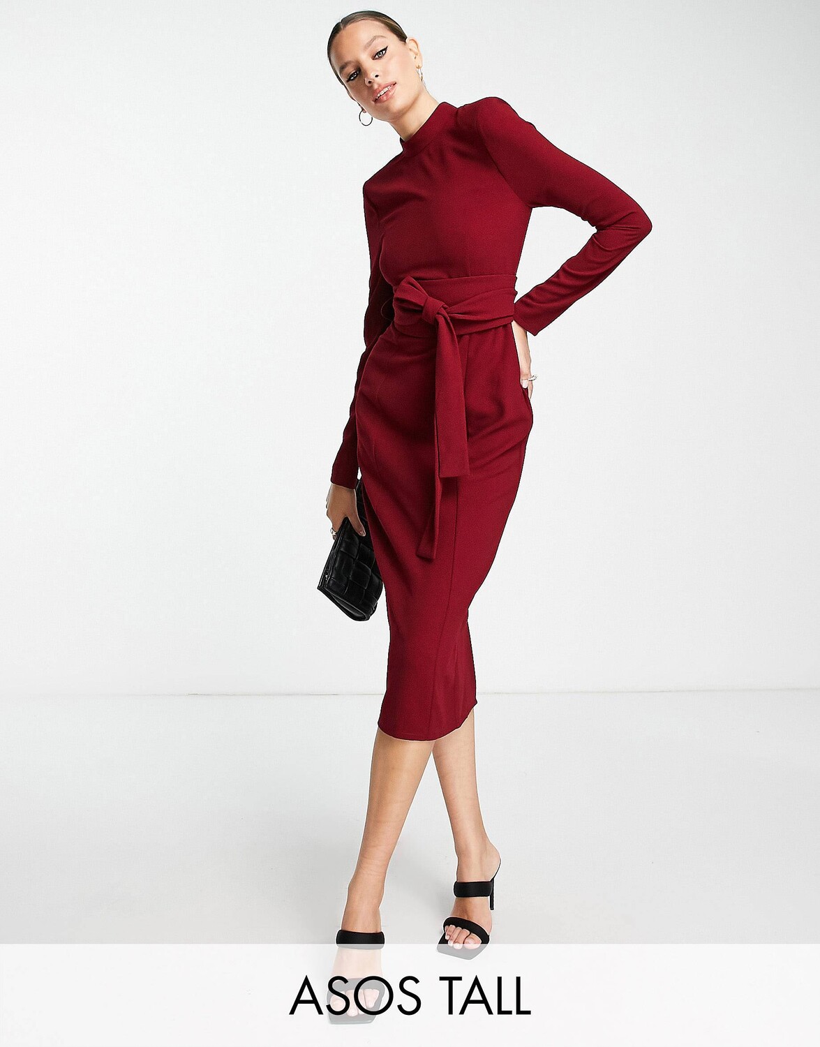 

Красное платье миди с длинными рукавами и поясом оби ASOS DESIGN Tall, Красный