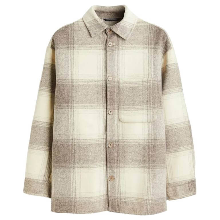 

Куртка-рубашка H&M Nova Fides Oversized Wool-Blend, бежевый/клетка