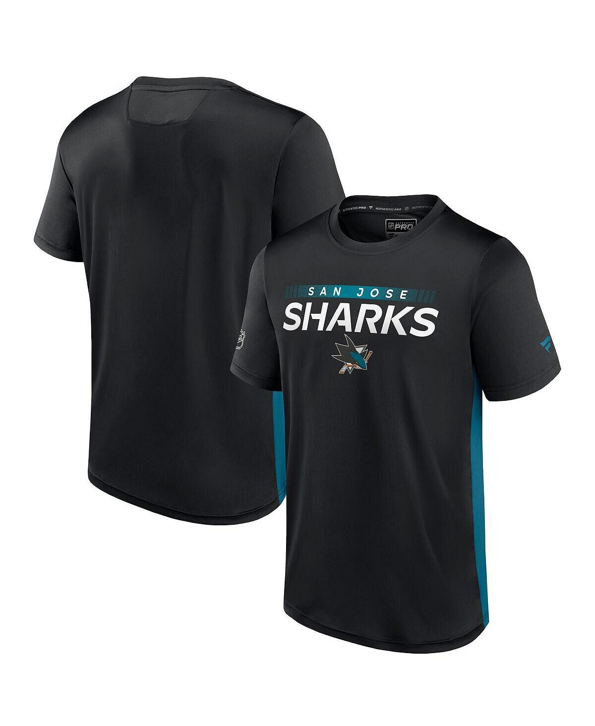 

Мужская фирменная черная, бирюзовая футболка san jose sharks authentic pro rink tech Fanatics, мульти