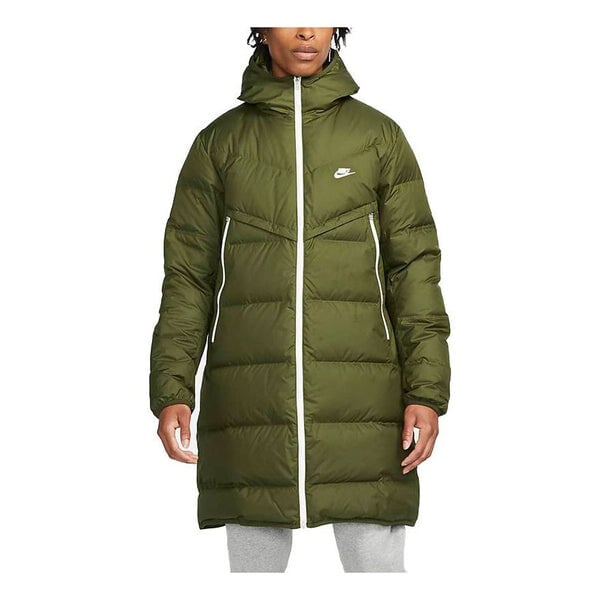 

Пуховик Nike Logo Printing Mid-Length Sports Hooded Military Green, Зеленый
