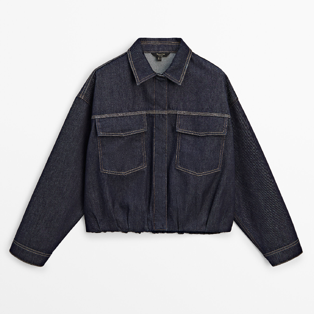Джинсовая куртка Massimo Dutti Rinse Wash Bomber, темно-синий темно синяя джинсовая куртка бомбер topshop