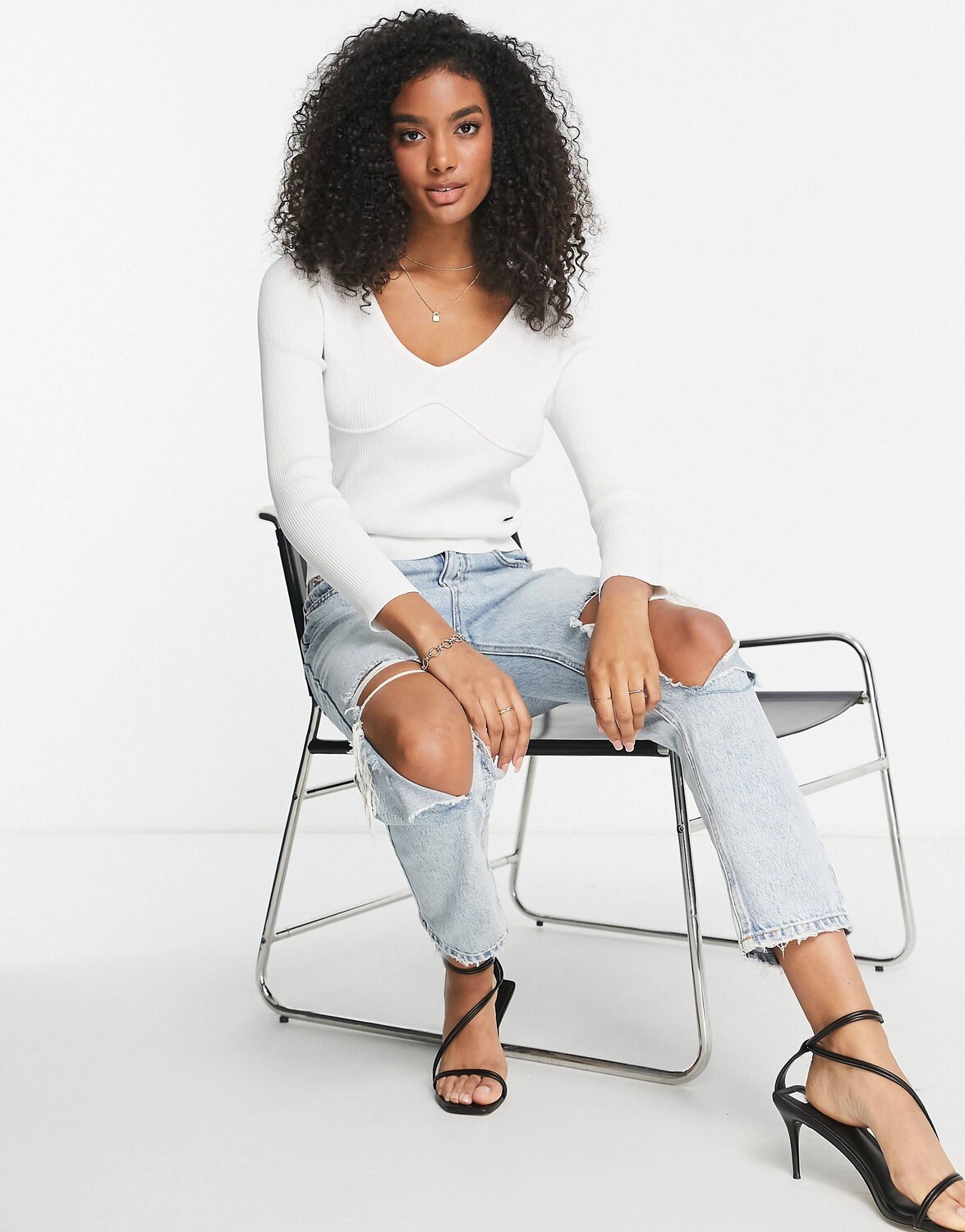 

Кремовый джемпер в рубчик с корсетом ASOS DESIGN