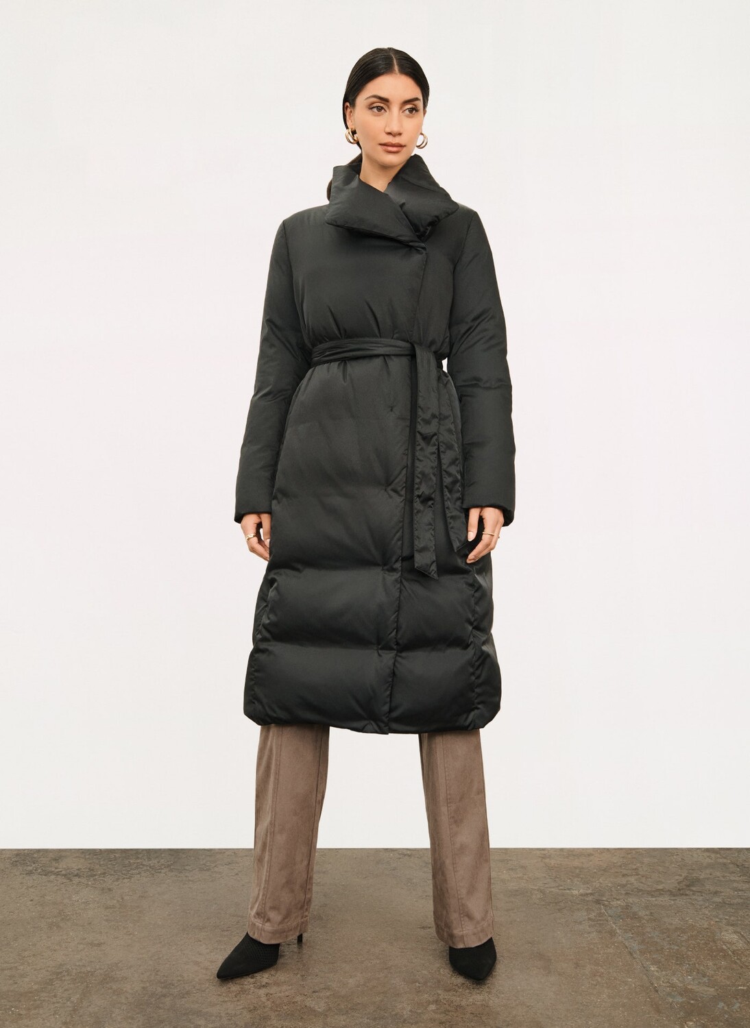 

Пальто пуховое с поясом Donna Karan, Серый