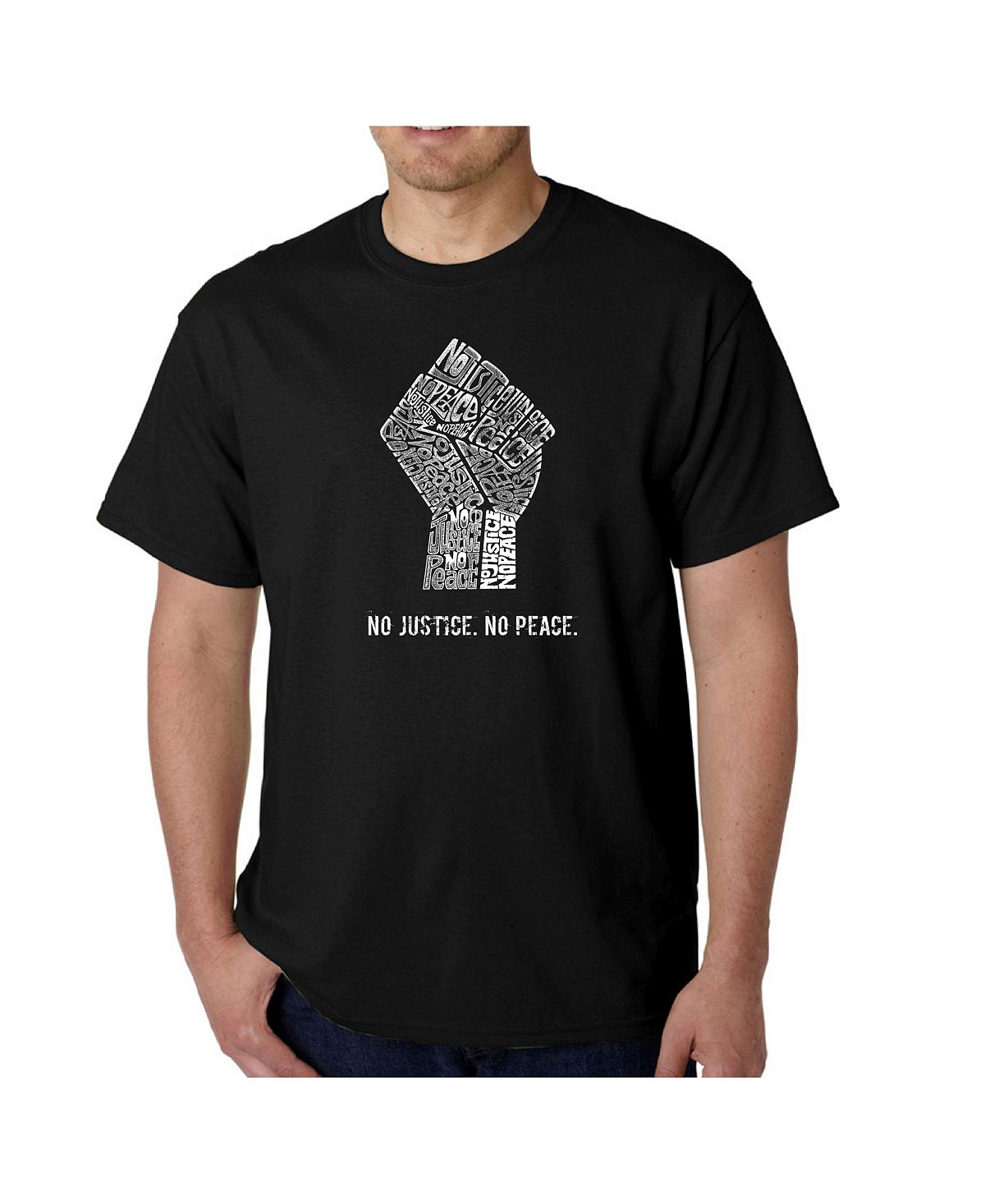 Мужская футболка no justice, no peace word art LA Pop Art, черный