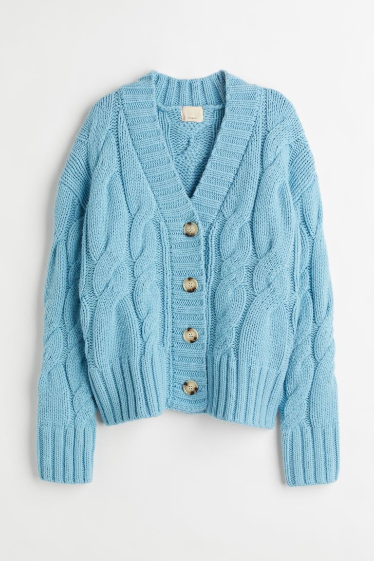 

Шерстяной плетеный кардиган H&M, синий