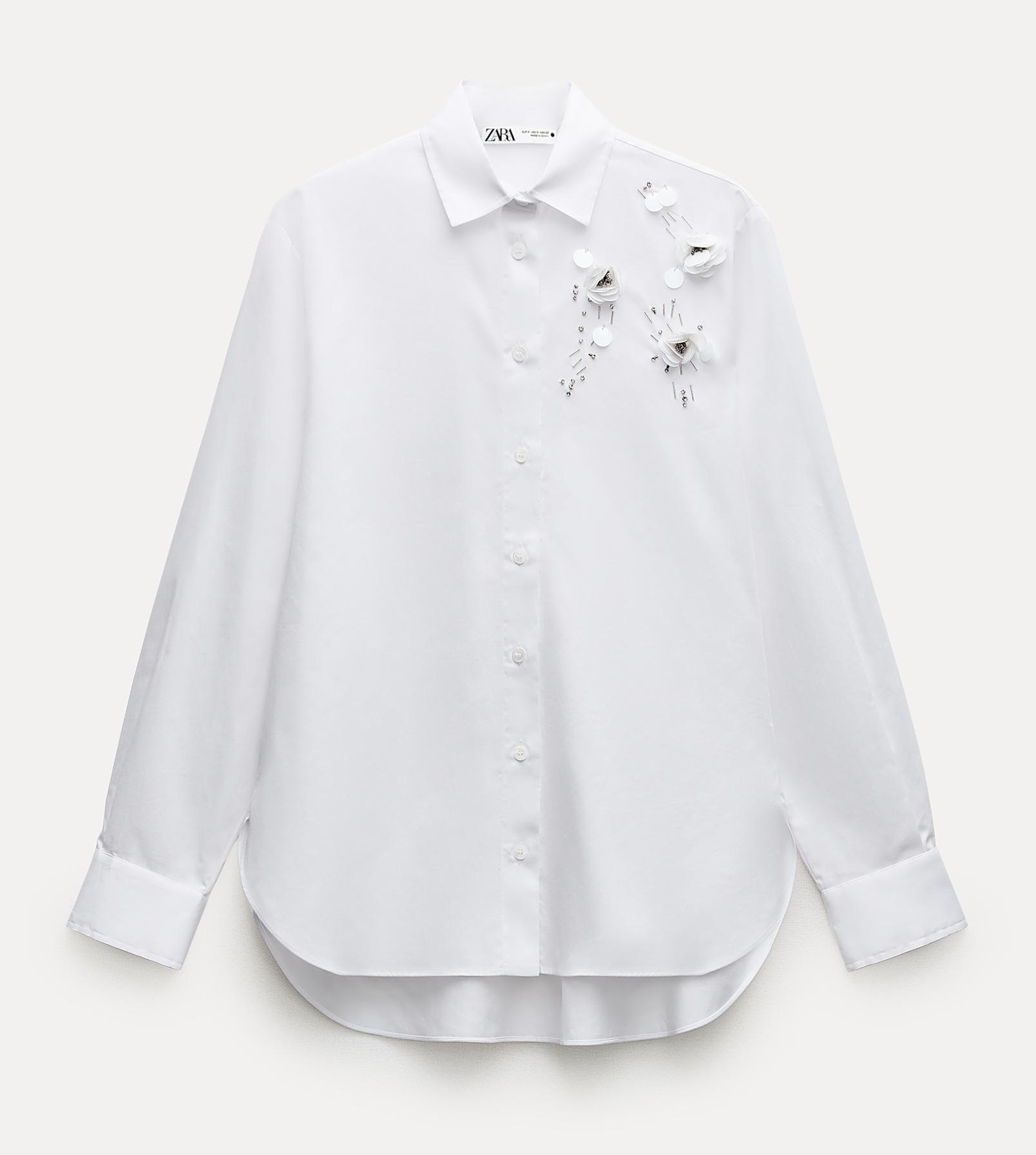 Рубашка Zara Zw Collection Bejewelled Floral Print, белый рубашка zara zw collection polka dot print белый черный