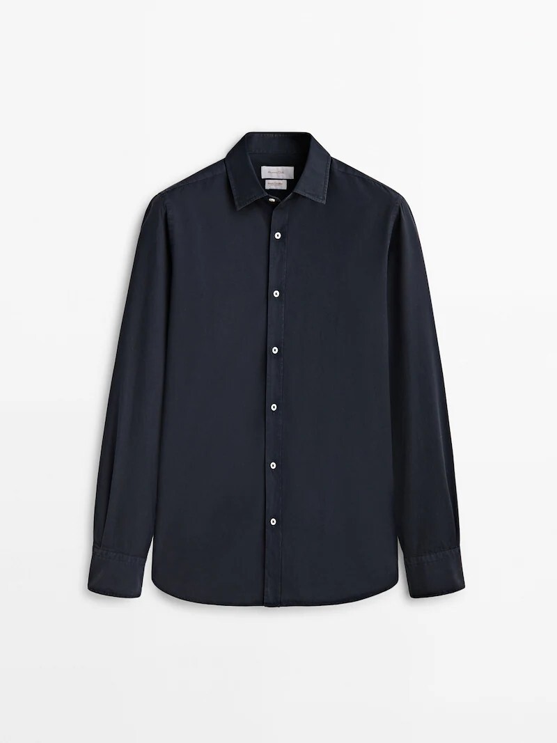 

Рубашка узкого кроя из хлопкового поплина Massimo Dutti, темно-синий