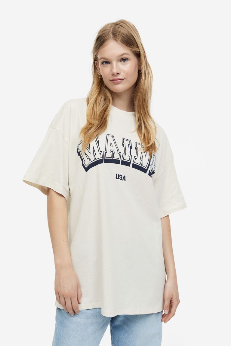 

Футболка оверсайз с принтом H&M, кремовый/мэн, Бежевый