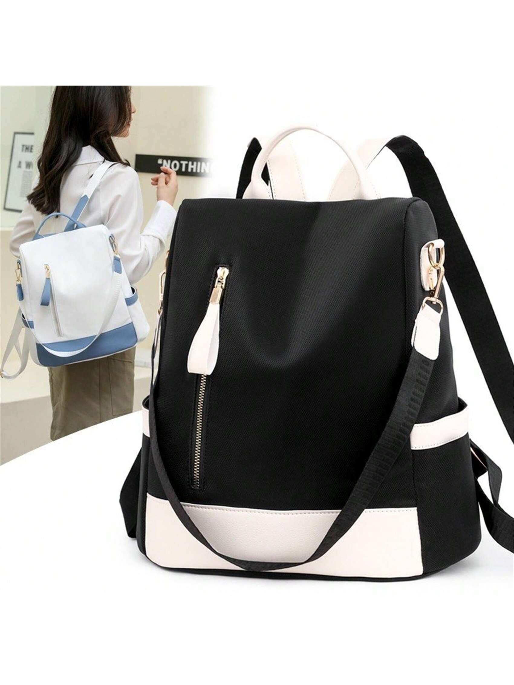1 шт. женский рюкзак большой вместимости с мягкой текстурой в корейском стиле, черный