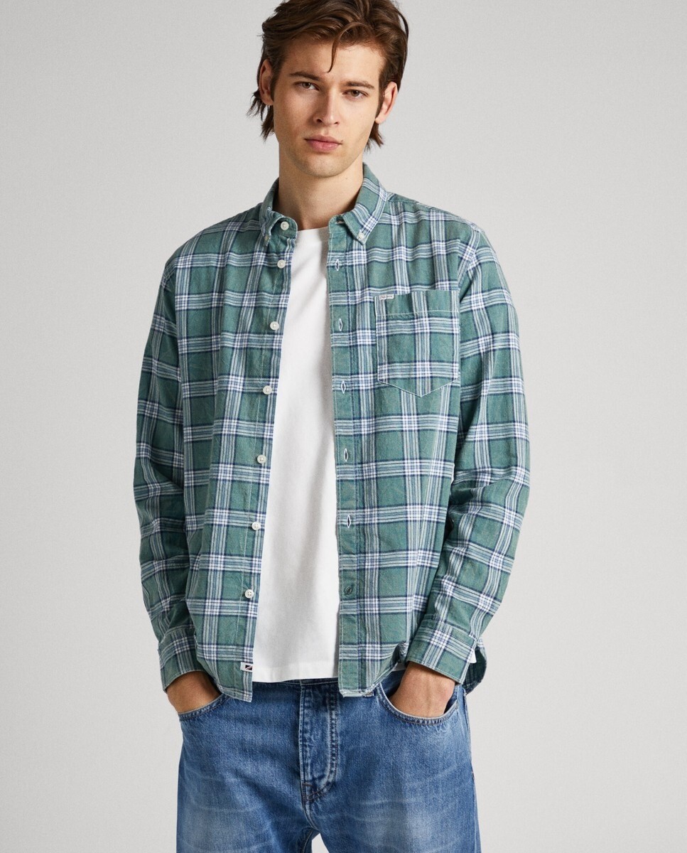

Узкая мужская рубашка с зеленым клетчатым принтом Pepe Jeans, темно-зеленый