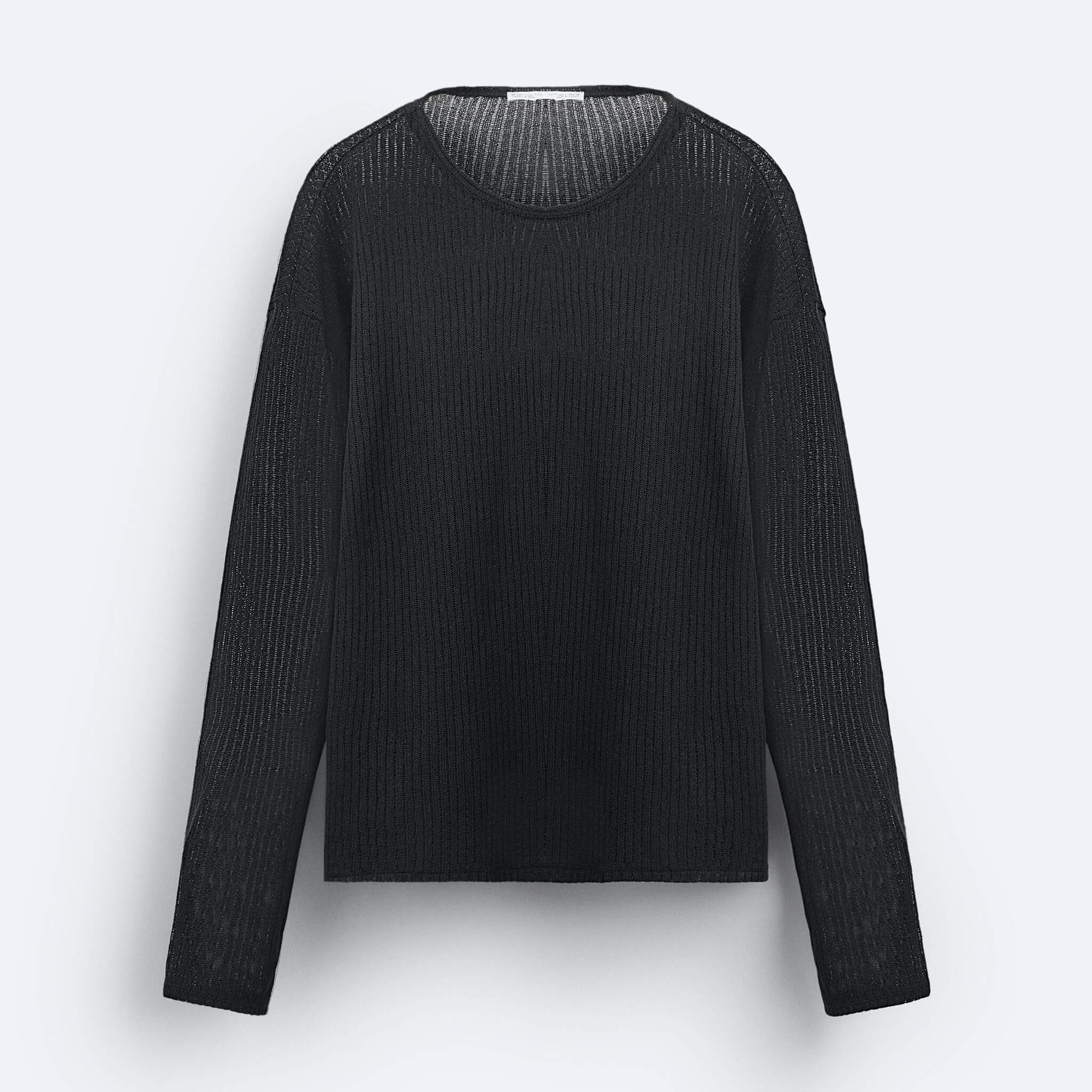 Свитшот Zara Textured Open Knit, черный толстовка zara textured knit hoodie черный