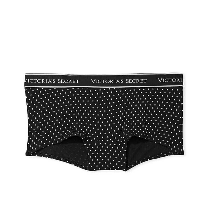 

Трусики-шортики Victoria's Secret Logo Cotton Boyshort, черный в горошек