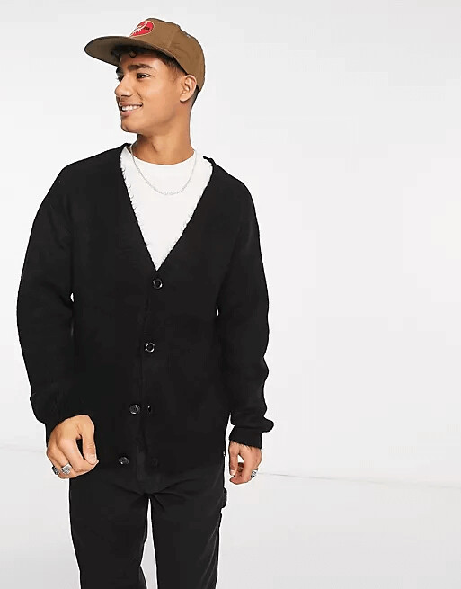 

Вязаный кардиган Pull&Bear ASOS Fluffy, черный