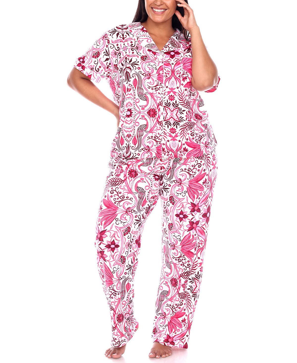 Плюс размер брюки с короткими рукавами тропический пижамный комплект, 2 предмета White Mark, мульти женские брюки с короткими рукавами тропический пижамный комплект 2 предмета white mark
